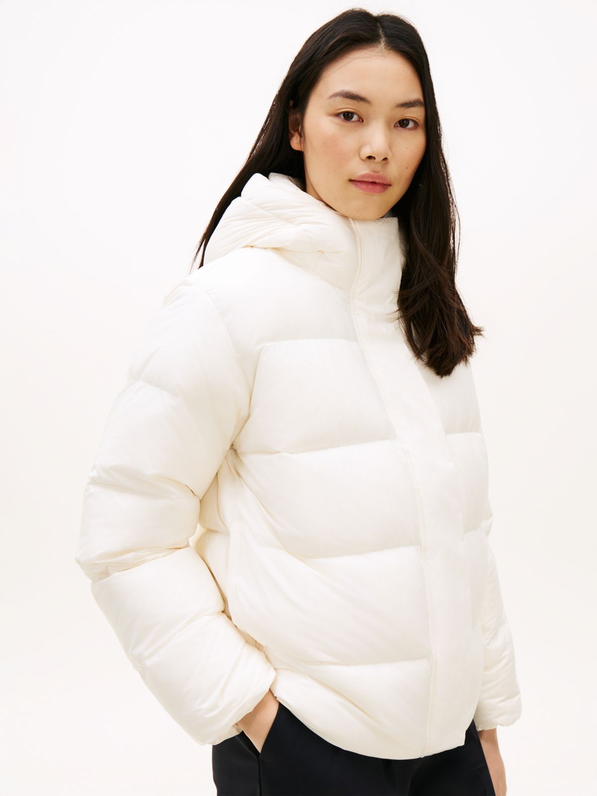 Down Hooded Puffer Jacket — White