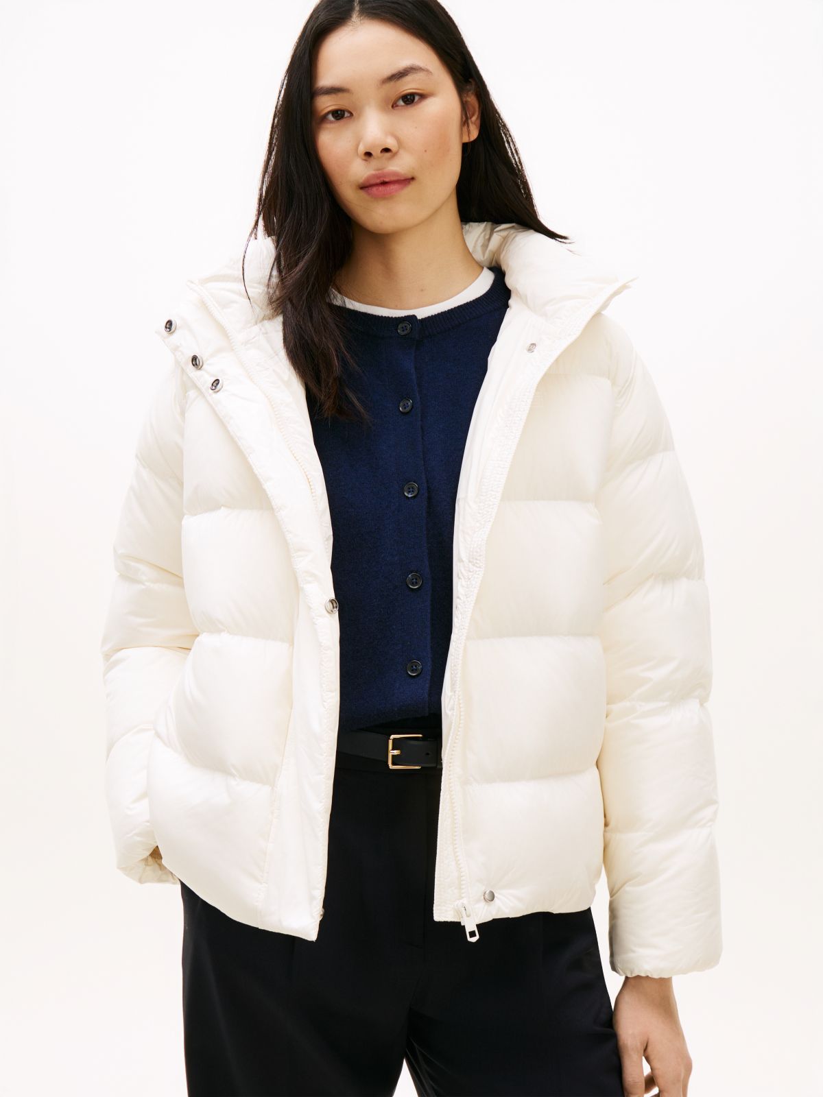 Down Hooded Puffer Jacket — White