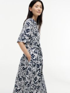 Linen Blend Knot Midi Shirt Dress — Multi 3
