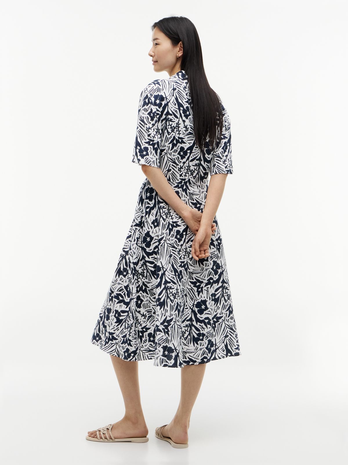 Linen Blend Knot Midi Shirt Dress — Multi