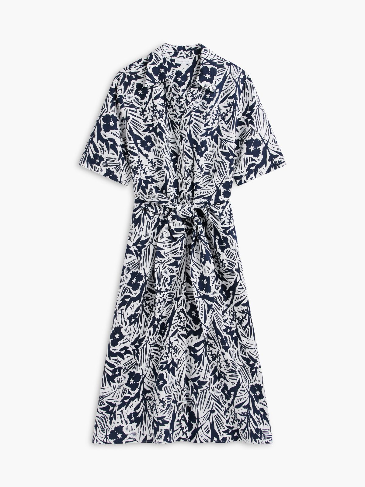 Linen Blend Knot Midi Shirt Dress — Multi