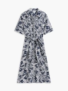 Linen Blend Knot Midi Shirt Dress — Multi 5