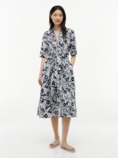 Linen Blend Knot Midi Shirt Dress — Multi 1