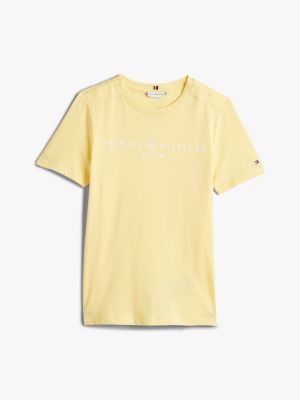 t-shirt adaptive à logo et col ras-du-cou jaune pour femmes tommy hilfiger