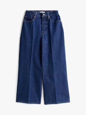 blue adaptive high rise wide leg ankle jeans for women tommy hilfiger