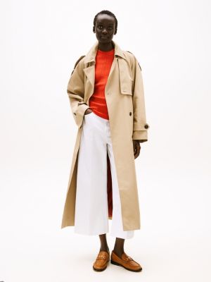 brown waterafstotende oversized trenchcoat voor dames - tommy hilfiger