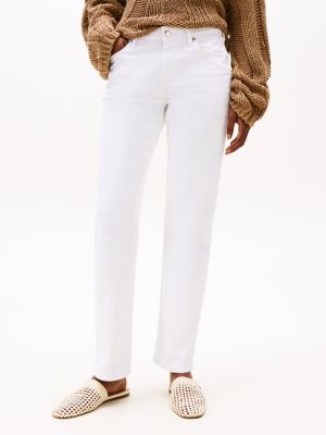 white white mid rise straight leg jeans for women tommy hilfiger