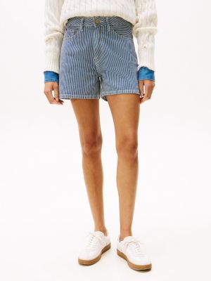 meerdere kleuren gestreepte denim flare-short voor dames - tommy hilfiger