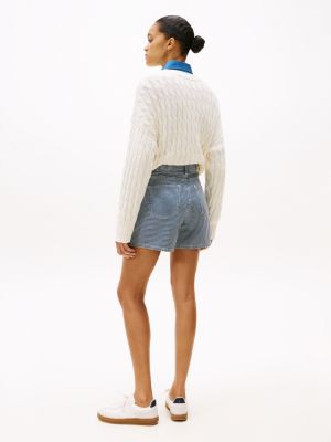 multi stripe flared denim shorts for women tommy hilfiger