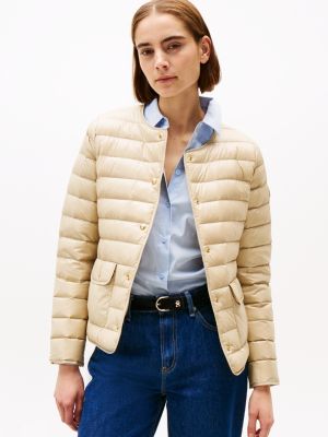 chaqueta acolchada con botones a presión beige de mujeres tommy hilfiger