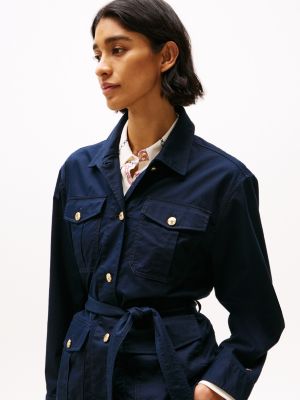 veste utilitaire à boutons dorés bleu pour femmes tommy hilfiger