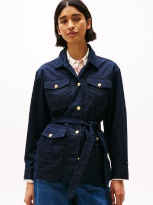 blue utility-jacke mit goldfarbenen knöpfen für damen - tommy hilfiger