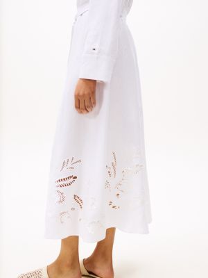 white broderie anglaise maxi shirt dress for women tommy hilfiger