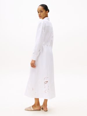 white broderie anglaise maxi shirt dress for women tommy hilfiger