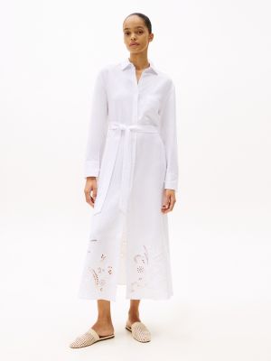 white broderie anglaise maxi shirt dress for women tommy hilfiger