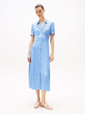 blue maxi-overhemdjurk met bloemenprint voor dames - tommy hilfiger