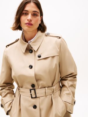 bruin curve waterafstotende trenchcoat voor dames - tommy hilfiger