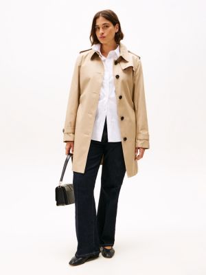 trench curve déperlant marron pour femmes tommy hilfiger