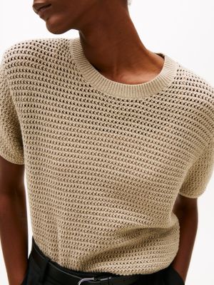 beige pointelle crochet jumper for women tommy hilfiger