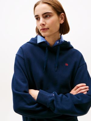 blue contrast hilfiger flag embroidery hoody for women tommy hilfiger