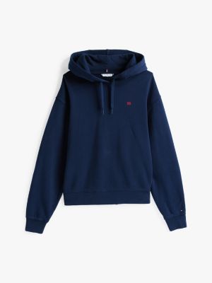 blue contrast hilfiger flag embroidery hoody for women tommy hilfiger