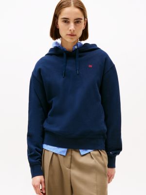 sweat à capuche à drapeau contrasté brodé blue pour femmes tommy hilfiger