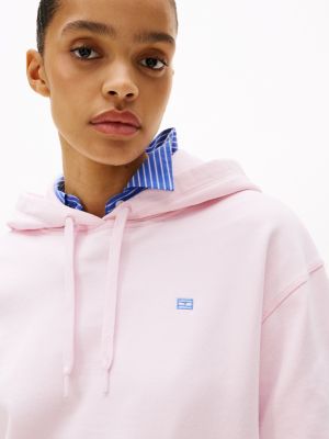 pink contrast hilfiger flag embroidery hoody for women tommy hilfiger