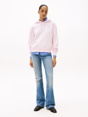 pink contrast hilfiger flag embroidery hoody for women tommy hilfiger