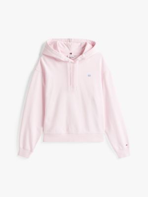 pink contrast hilfiger flag embroidery hoody for women tommy hilfiger