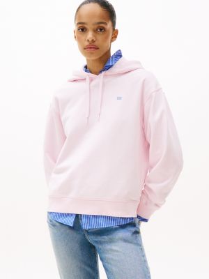 pink contrasterende geborduurde hilfiger-vlag hoodie voor dames - tommy hilfiger