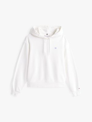 white contrast hilfiger flag embroidery hoody for women tommy hilfiger