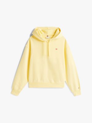 yellow contrast hilfiger flag embroidery hoody for women tommy hilfiger