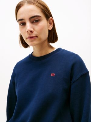 blau sweatshirt mit hilfiger flag und kontrast-logo für damen - tommy hilfiger