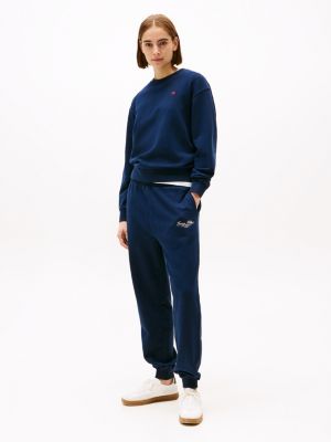 sweat à drapeau hilfiger contrasté bleu pour femmes tommy hilfiger