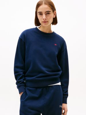 blue contrast hilfiger flag embroidery sweatshirt for women tommy hilfiger