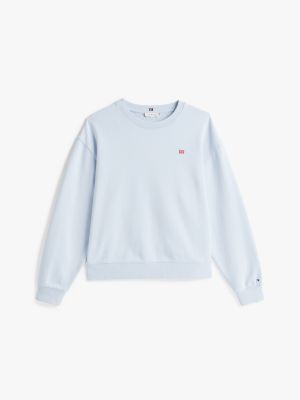 blauw sweatshirt met contrasterende hilfiger-vlag voor dames - tommy hilfiger