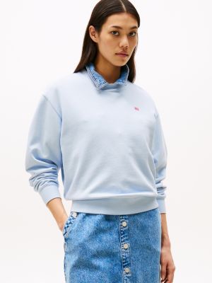 blue contrast hilfiger flag embroidery sweatshirt for women tommy hilfiger