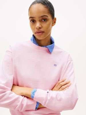 sweat à drapeau hilfiger contrasté rose pour femmes tommy hilfiger
