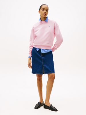 sweat à drapeau hilfiger contrasté rose pour femmes tommy hilfiger