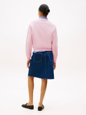 sweat à drapeau hilfiger contrasté rose pour femmes tommy hilfiger