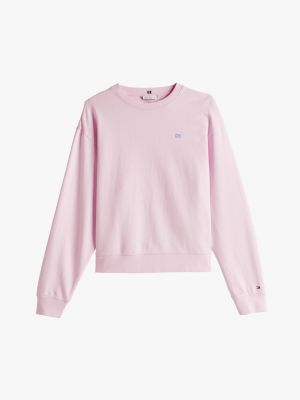 rosa sweatshirt mit hilfiger flag und kontrast-logo für damen - tommy hilfiger