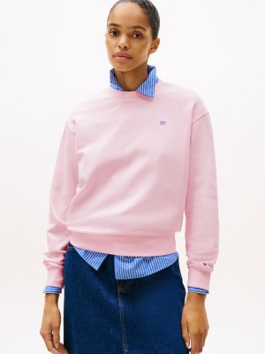 pink bluza z wyhaftowaną kontrastową flagą dla kobiety - tommy hilfiger