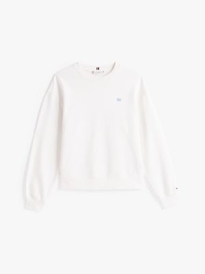 white contrast hilfiger flag embroidery sweatshirt for women tommy hilfiger