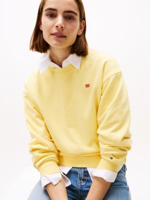 yellow contrast hilfiger flag embroidery sweatshirt for women tommy hilfiger