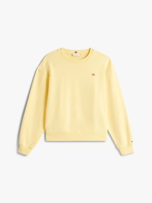 yellow contrast hilfiger flag embroidery sweatshirt for women tommy hilfiger