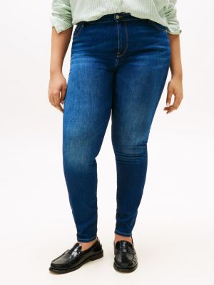 jean skinny harlem curve délavé taille mi-haute bleu pour femmes tommy hilfiger