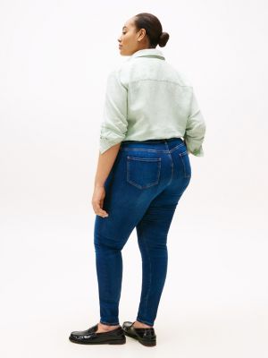 vaqueros curve harlem ceñidos de talle alto con efecto desteñido denim de mujeres tommy hilfiger