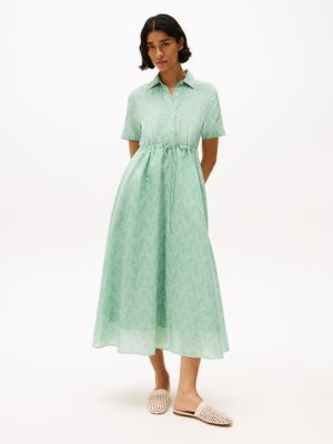 green maxi-overhemdjurk met print voor dames - tommy hilfiger