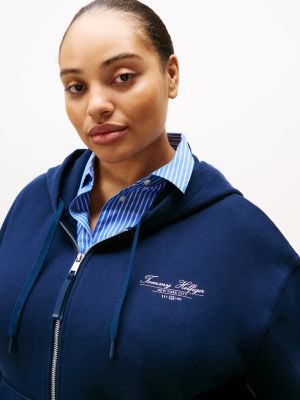 blau curve logo-hoodie mit reißverschluss für damen - tommy hilfiger