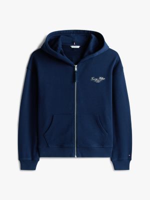 blau curve logo-hoodie mit reißverschluss für damen - tommy hilfiger